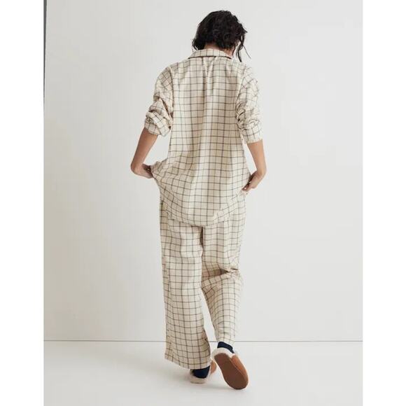 Madewell Plaid Flannel Long Sleeve Pajama Set Women’s Small Cream Lounge Cozy - Picture 3 of 15